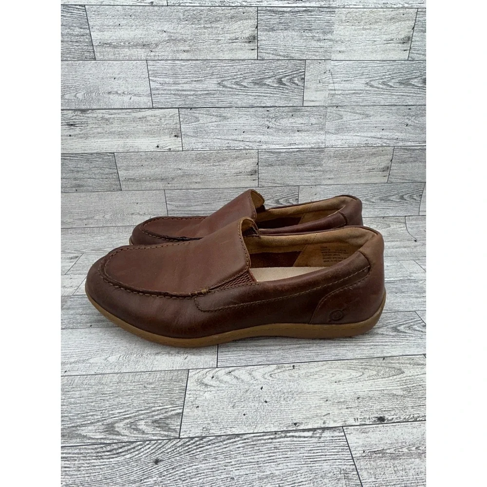 Born Men Sz 10.5 M Brown Leather‎ Slip On Loafers Moc Toe Shoes H44116 VCJD18